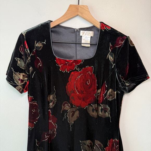 Worthington Petite Women's Vintage Floral Print Velvet Midi Dress Size 8P - Picture 2 of 8